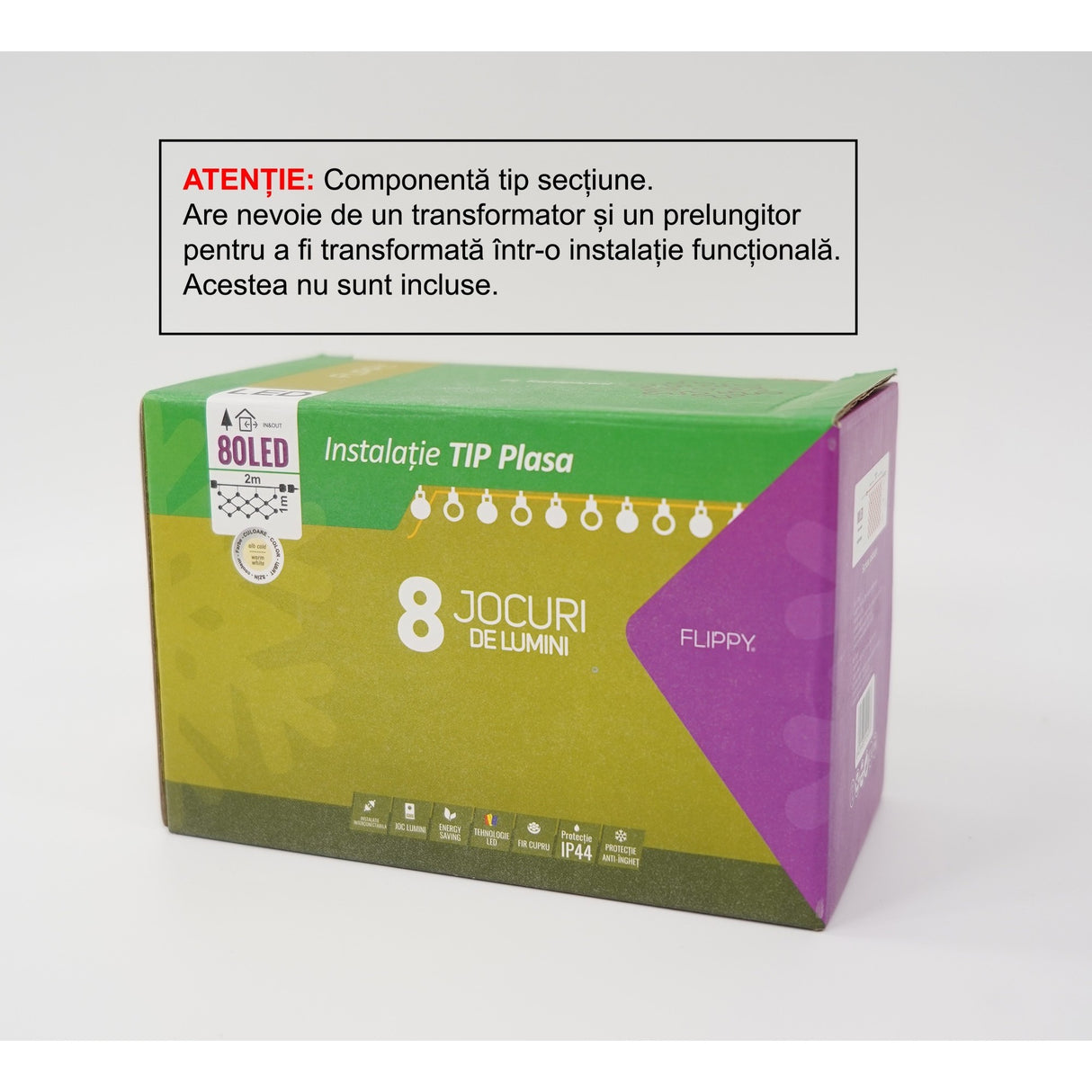 Sectiune Instalatie de Craciun Vivimall, Tip Plasa, 80 LED-uri, 2 m x 1 m, 8 jocuri de lumini, Interconectabila, Fir transparent, Alb cald - vivimall.ro