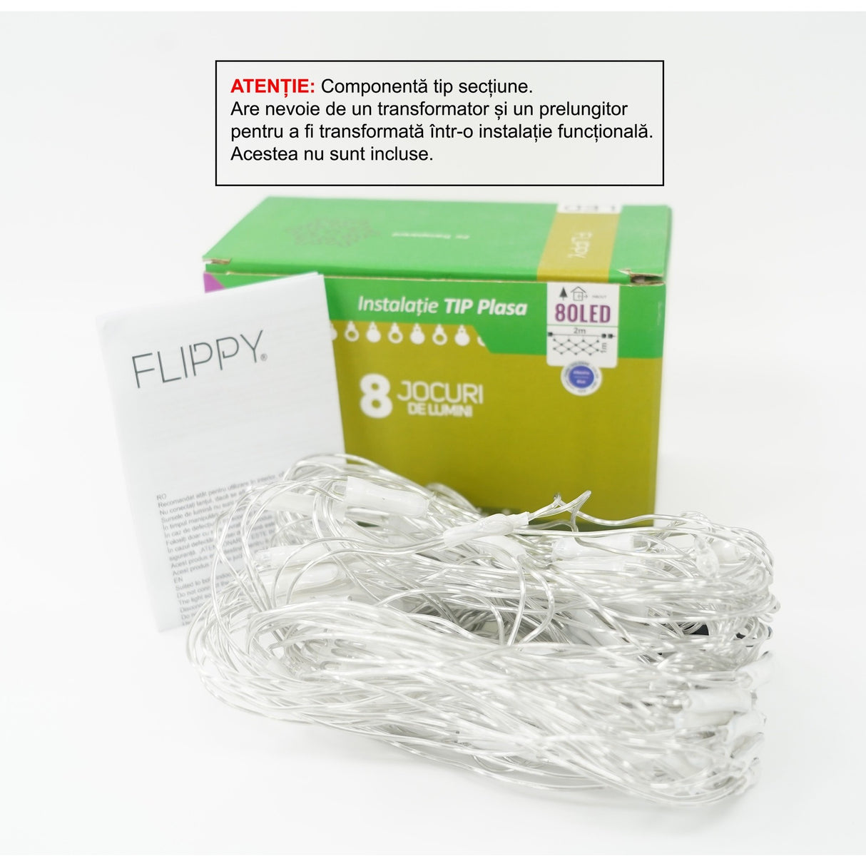 Plasă LED Flippy 80 LED-uri albastre pentru decorațiuni Crăciun exterior, dimensiune 2x1 m, vedere frontală