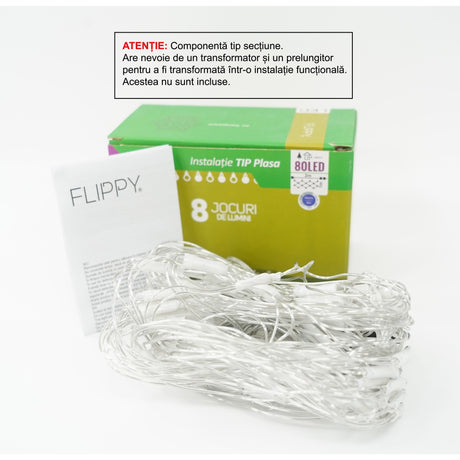 Sectiune Instalatie de Craciun Flippy, Tip Plasa, 80 LED-uri, 2 m x 1 m, 8 jocuri de lumini, Interconectabila, Fir transparent, Albastru - vivimall.ro