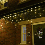 Sectiune Instalatie de Craciun Vivimall® Tip Turturi, Franjuri cu Flash, IP65, Sectiune 5 m, 120 LED-uri, Interconectabila, Fir Negru, Alb Cald, Atentie! fara Alimentator - vivimall.ro