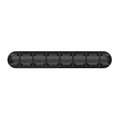 Organizator cabluri autoadeziv negru cu 7 suporturi, dimensiuni 11.8x2.2 cm, vedere frontală