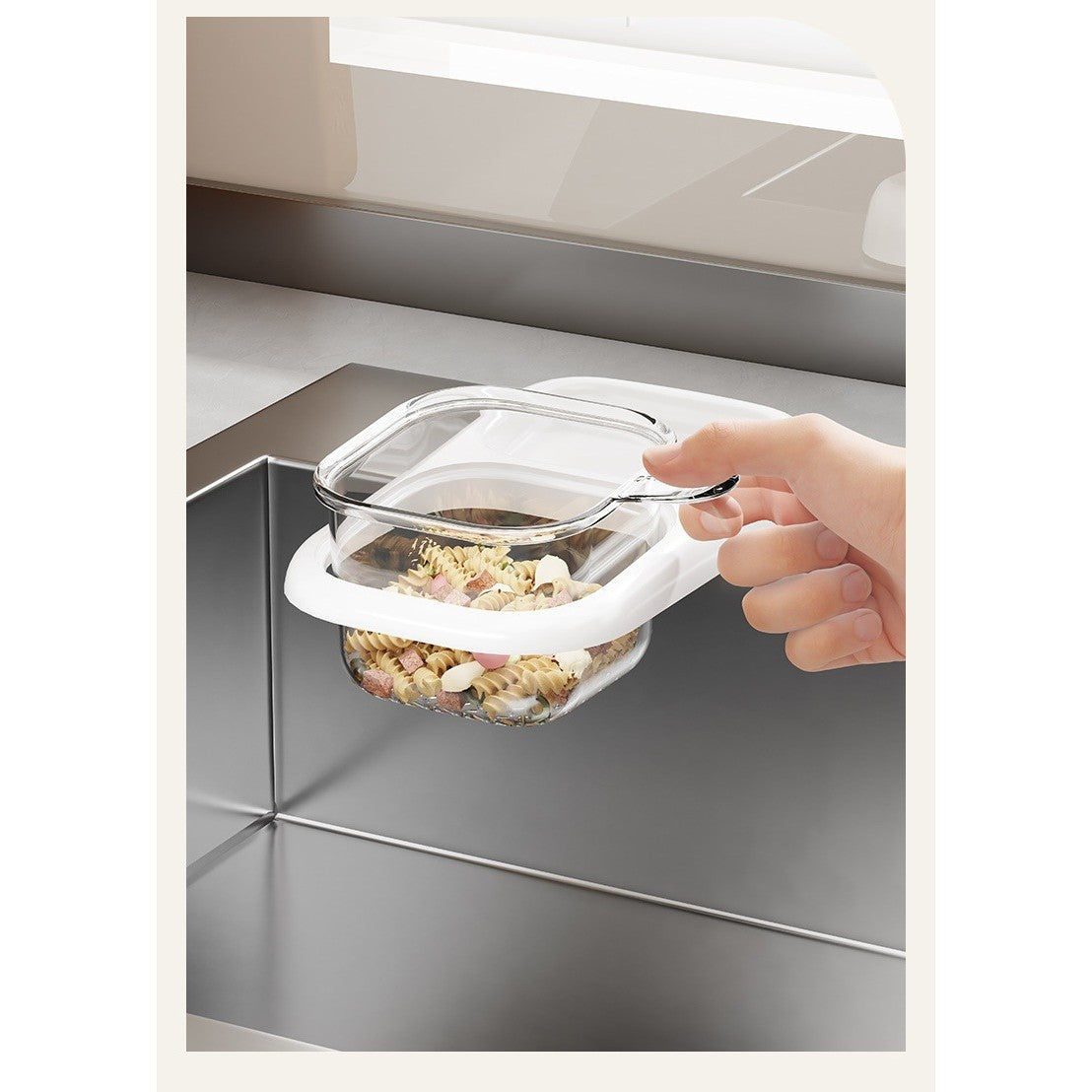 Cos de Scurgere pentru Chiuveta, Flippy, din ABS, cu Maner si Ventuza, Multifunctional, 22 x 13 x 8.5 cm, Alb - vivimall.ro