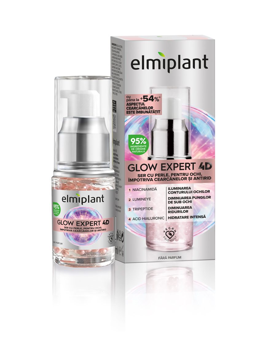Ser Cu Perle Pentru Ochi, Elmiplant, Glow Expert 4D Impotriva Petelor Pigmentare si Antirid, cu Niacinamida si Bakuchiol, 15 ml - vivimall.ro