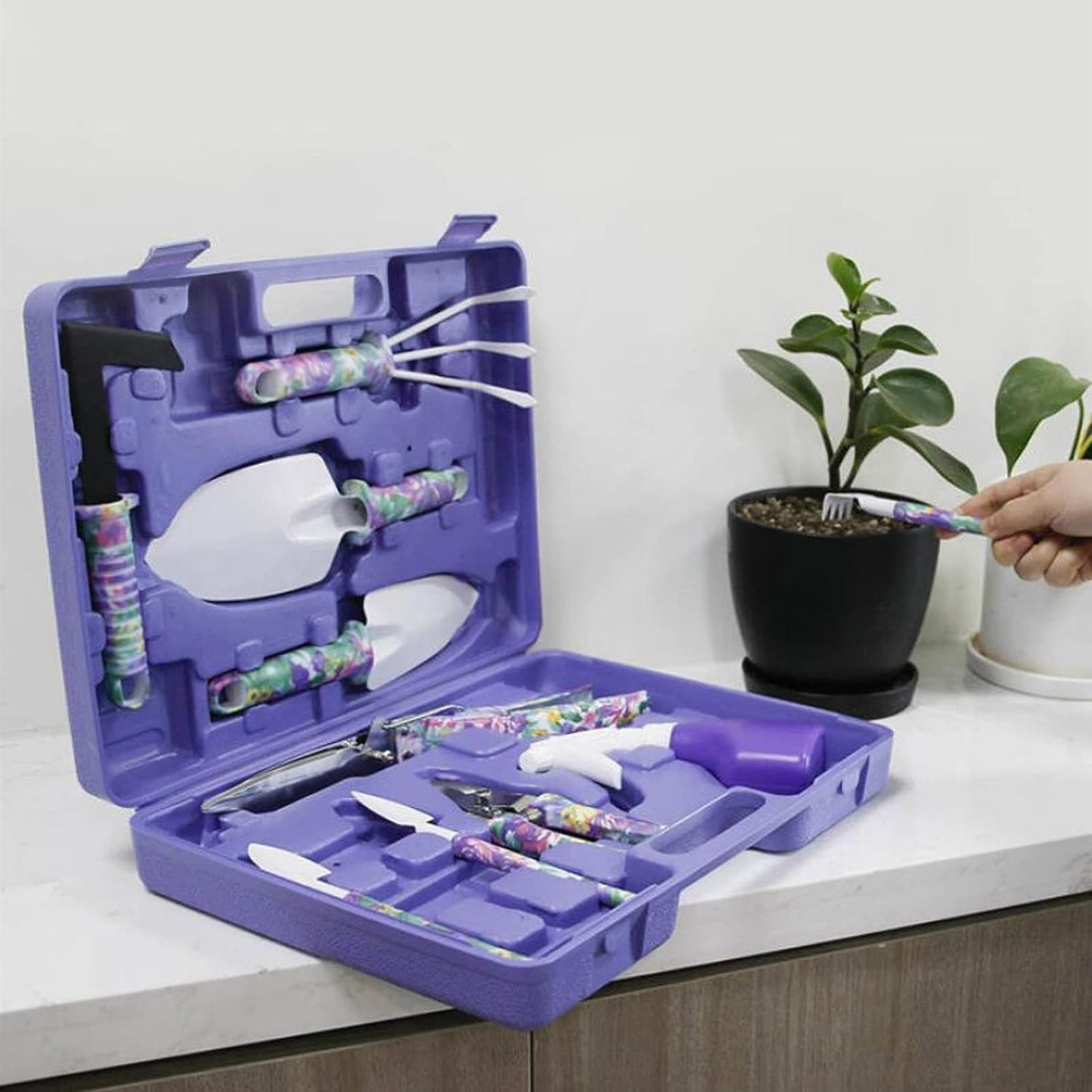 Set 10 Accesorii Pentru Gradinarit Geanta Depozitare Inclusa, Otel Inoxidabil, 37 X 28 Cm - vivimall.ro