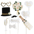Set 10 Accesorii pentru Petrecere, Vivimall, Props pentru Coltul de Poze, Model Mire si Mireasa, Tematica Nunta, Multicolor - vivimall.ro