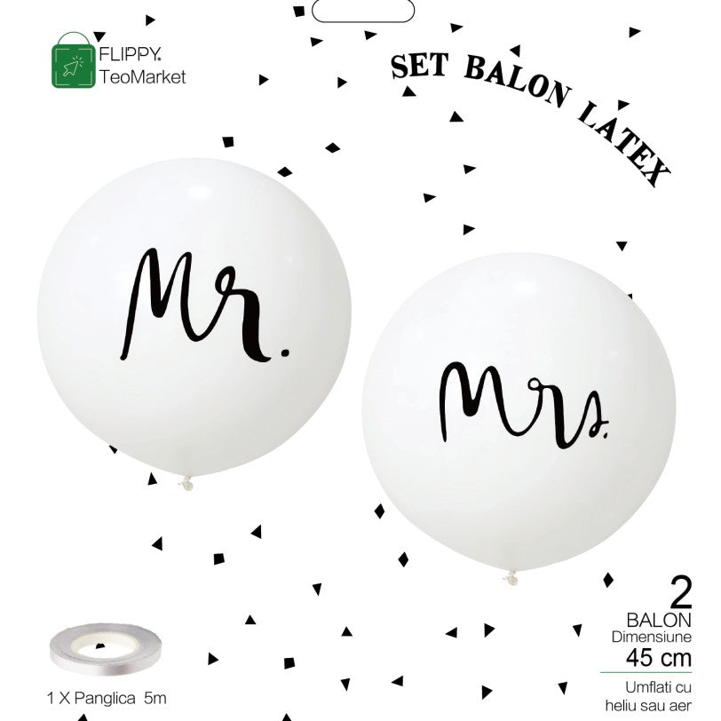 Set 2 Baloane Din Latex, Tip Jumbo, Tema Nunta, 45 Cm - vivimall.ro