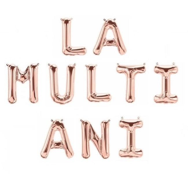 Set 10 Baloane Din Folie Metalizata, Figurine Litere, Model La Multi Ani, Tema Aniversare, 40 Cm, Ambalaj Individual, Pai Inclus, Umflare Cu Aer Sau Heliu,