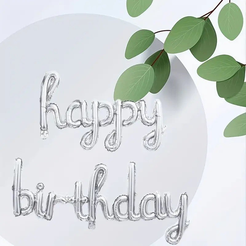 Set 10 Baloane Din Folie Metalizata, Figurine Litere, Model Scris De Mana Happy Birthday, Tema Aniversare, 40 Cm, Ambalaj Individual, Pai Inclus, Umflare Cu Aer Sau Heliu,