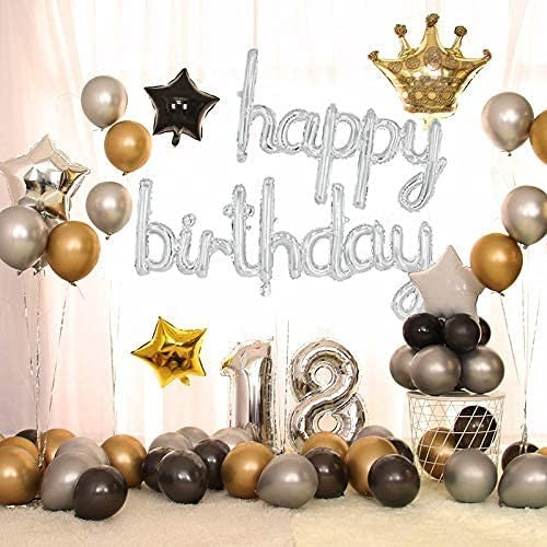 Set 10 Baloane Din Folie Metalizata, Figurine Litere, Model Scris De Mana Happy Birthday, Tema Aniversare, 40 Cm, Ambalaj Individual, Pai Inclus, Umflare Cu Aer Sau Heliu,