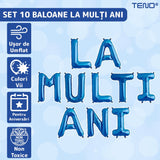 Set 10 Baloane Din Folie Metalizata, Figurine Litere, Model La Multi Ani, Tema Aniversare, 40 Cm, Ambalaj Individual, Pai Inclus, Umflare Cu Aer Sau Heliu,