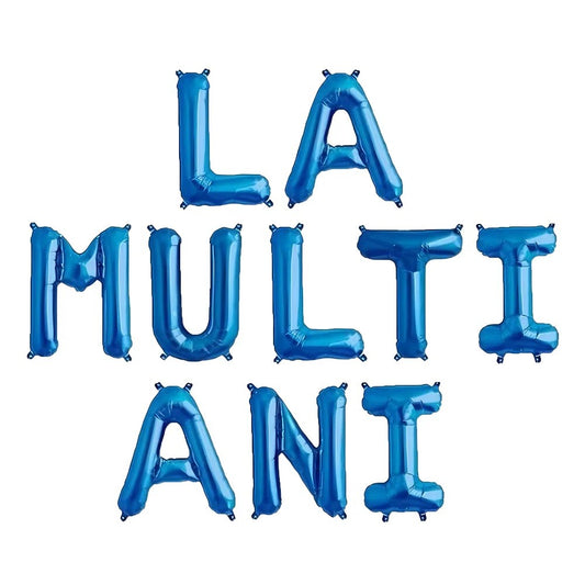 Set 10 Baloane din Folie Metalizata, Vivimall, Figurine Litere, Model La multi ani, Tema Aniversare, 40 cm, Ambalaj Individual, Pai Inclus,  Umflare cu Aer sau Heliu, Albastru - vivimall.ro