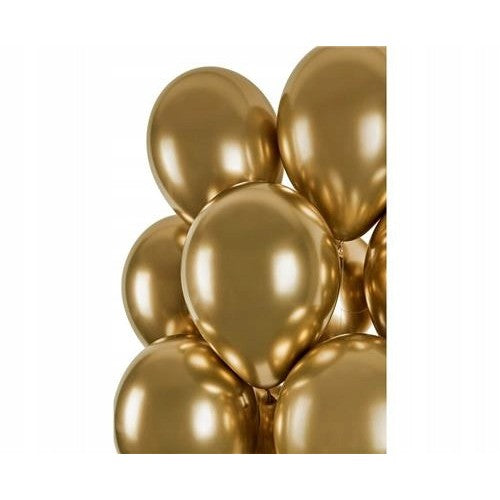 Set 10 Baloane Din Latex Chrome, 13 Cm, Gold, 1 G - vivimall.ro