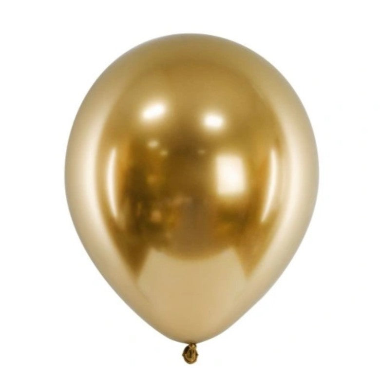 Set 10 Baloane Din Latex Chrome, 13 Cm, Gold, 1 G - vivimall.ro