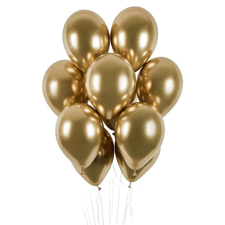 Set 10 Baloane Din Latex Chrome, 13 Cm, Gold, 1 G - vivimall.ro