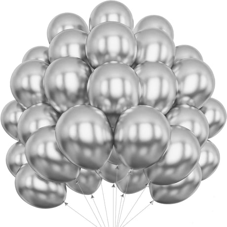 Set 10 Baloane din Latex Chrome, Vivimall, Model Party, 13 cm, Silver, 1 g