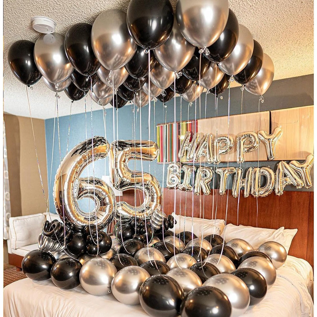 Set 10 Baloane din Latex Chrome, Vivimall, Model Party, 23 cm, Negru Argintiu, 2.2 g