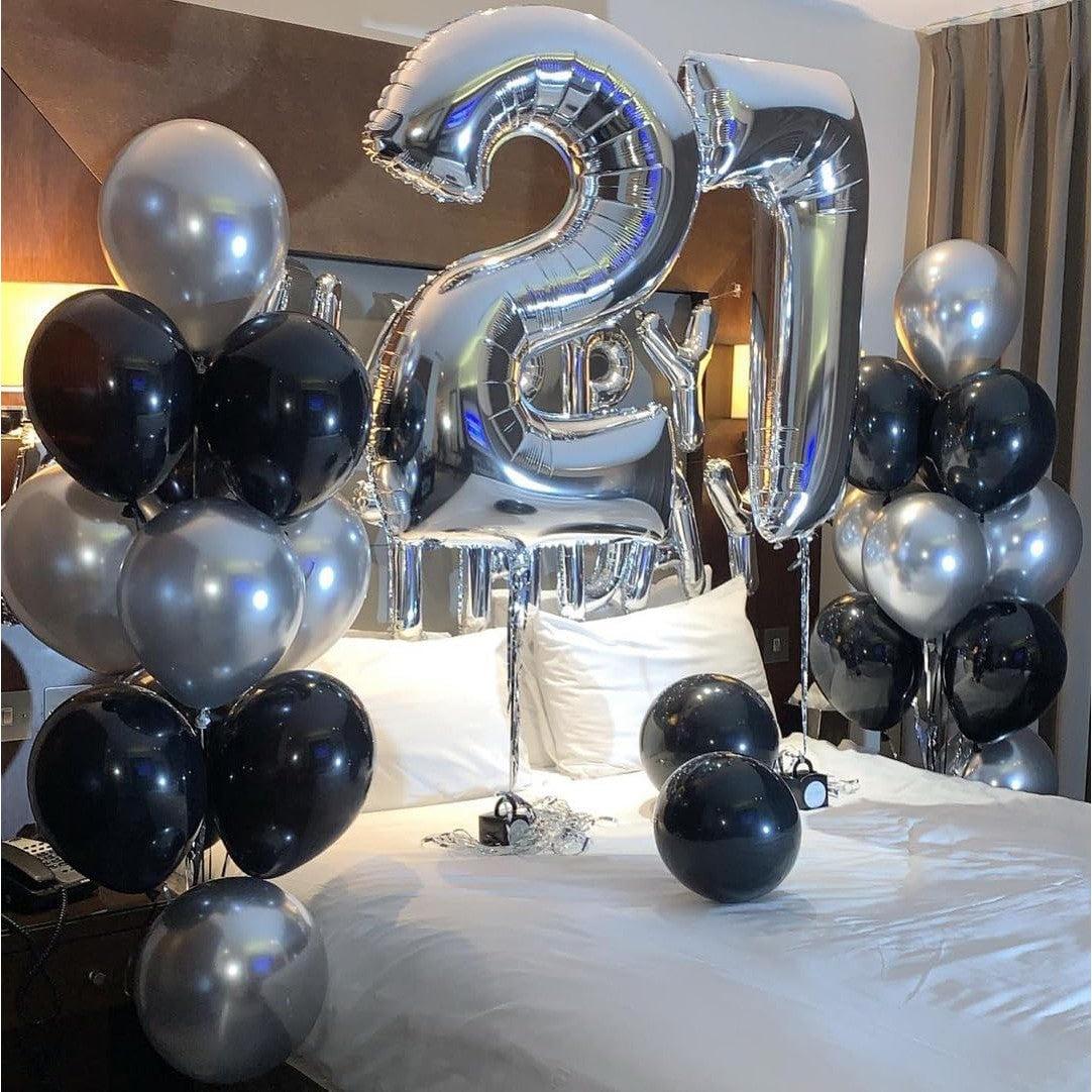 Set 10 Baloane Din Latex Chrome, 23 Cm, Negru , 2.2 G - vivimall.ro