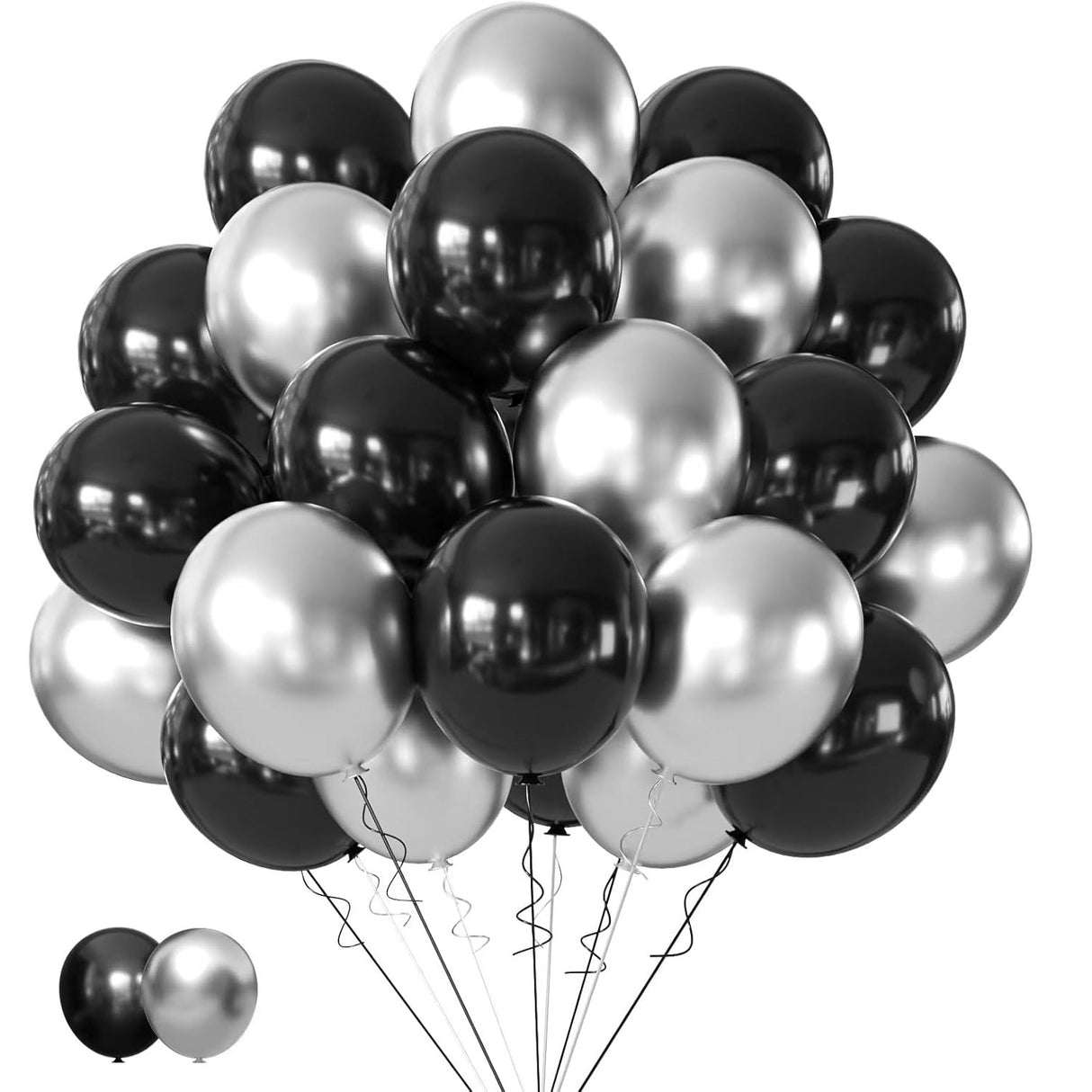Set 10 Baloane Din Latex Chrome, 23 Cm, Negru , 2.2 G - vivimall.ro
