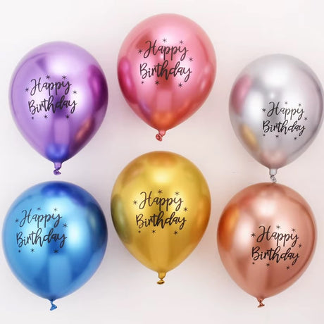 Baloane Din Latex Metal Cromat, Set Din 10 Baloane, Cu Decoratiuni Printate Happy Birthday, Pentru Petrecere Auriu Argintiu Albastru Rosu Mov, Set - vivimall.ro