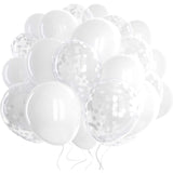 Set 10 Baloane din Latex, Vivimall, Model Party, 30 cm, 5x Alb, 5x Transparent Confetti, 2.8 g
