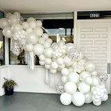 Set 10 Baloane din Latex, Vivimall, Model Party, 30 cm, 5x Alb, 5x Transparent Confetti, 2.8 g