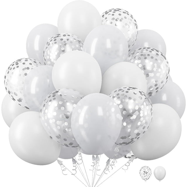 Set 10 Baloane Din Latex, 30 Cm, 5X Alb, 5X Confetti, 2.8 G - vivimall.ro