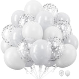 Set 10 Baloane din Latex, Vivimall, Model Party, 30 cm, 5x Alb, 5x Transparent Confetti, 2.8 g