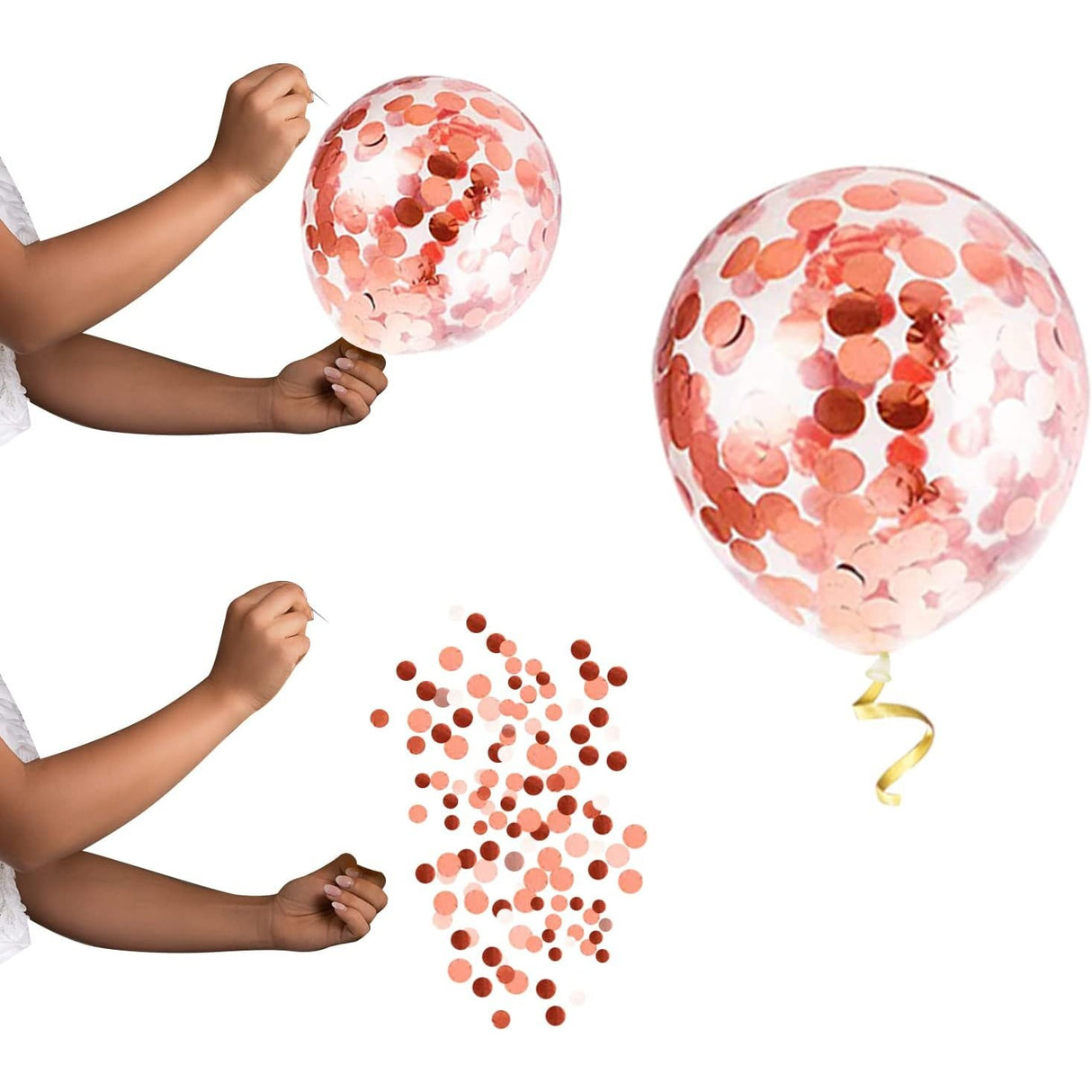 Set 10 Baloane Din Latex, 30 Cm, 2.8 G, Cu Confetti, Roz - vivimall.ro