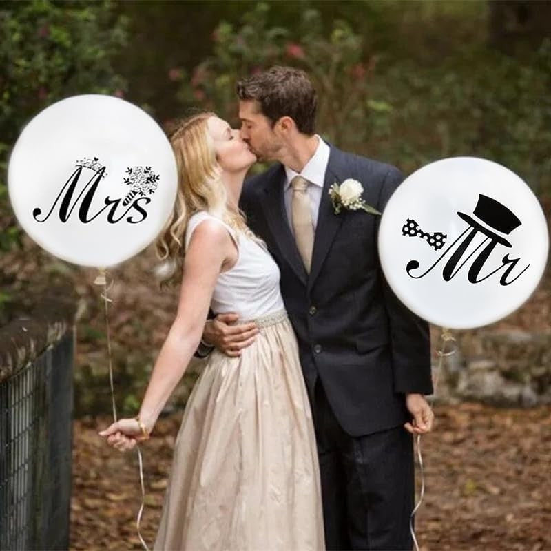 Set 10 Baloane Din Latex, Mr&Mrs Just Married, 2.8 G, 30 Cm - vivimall.ro