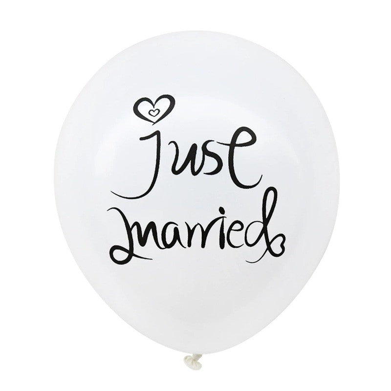 Set 10 Baloane din Latex, Flippy, Model Party Casatorie, Mr&Mrs Just Married, 2.8 g, 30 cm, Alb/Negru