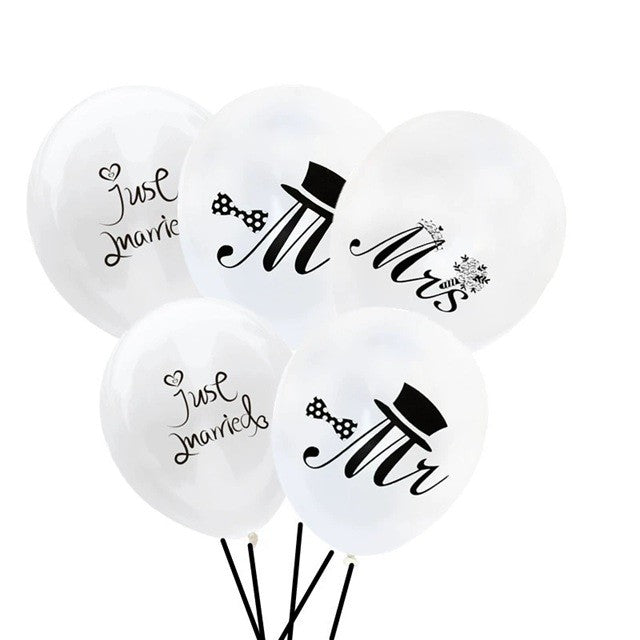 Set 10 Baloane Din Latex, Mr&Mrs Just Married, 2.8 G, 30 Cm - vivimall.ro