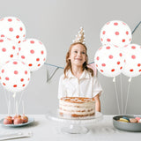 Set 10 Baloane din Latex, Vivimall, Model Party cu Buline, 30 cm, Alb si Rosu, 2.8 g