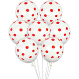 Set 10 Baloane din Latex, Vivimall, Model Party cu Buline, 30 cm, Alb si Rosu, 2.8 g