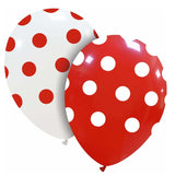 Set 10 Baloane din Latex, Vivimall, Model Party cu Buline, 30 cm, Alb si Rosu, 2.8 g