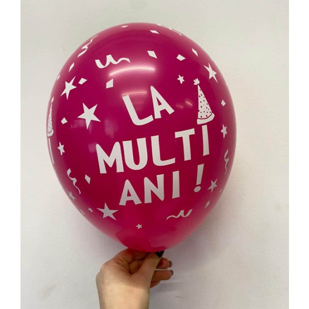 Set 10 Baloane din Latex, Flippy, Model Party, La Multi Ani, 23 cm, Roz, 2.2 g - vivimall.ro