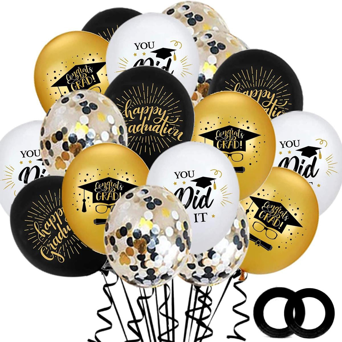 Set 10 Baloane Din Latex Metalizate, Negru Alb, 23 Cm, 1.4 G - vivimall.ro