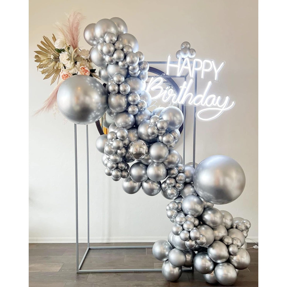 Set 10 Baloane din Latex Metalizate, Vivimall, Model Party, Alb, Argintiu, 23 cm, 2.2 g