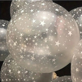 Set 10 Baloane din Latex Transparente, Vivimall, Model Party, 30 cm, Stelute Albe, 2.8 g