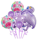 Set Baloane Party Aniversare, Din Folie De Aluminiu Si Latex, Set Din 10 Baloane Flamigo Party, 1 Stea, 5 Baloane Latex, 2 Rotunde,