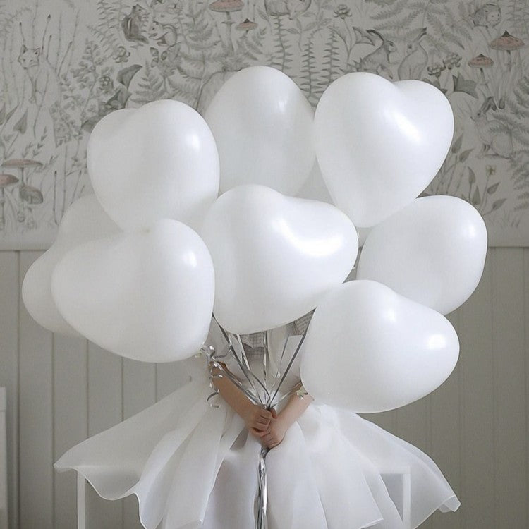 Set 10 Baloane, Vivimall, Model Inima, din Latex, 25 cm, Alb - vivimall.ro
