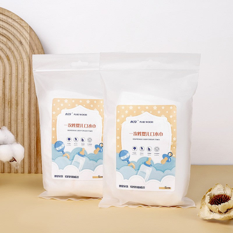 Set 10 Bavete de Unica Folosinta, Flippy, Model Animalute Marine, pentru Bebelusi, din Bumbac, Impermeabil, 28 x 28 cm, Alb/Albastru