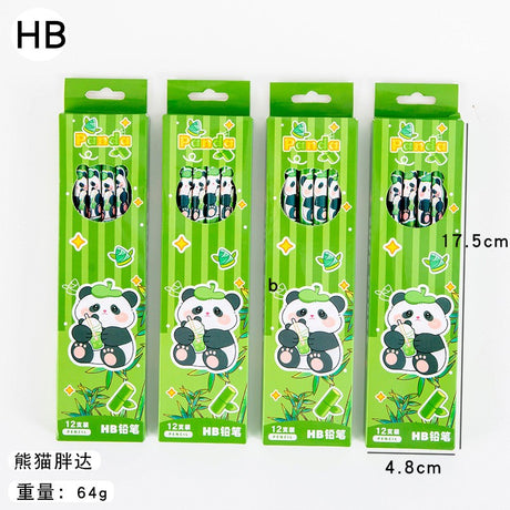 Set 12 Creioane Negre, 2B, Pentru Elevi Scoala, Cu Radiera, Model Cu Panda - vivimall.ro