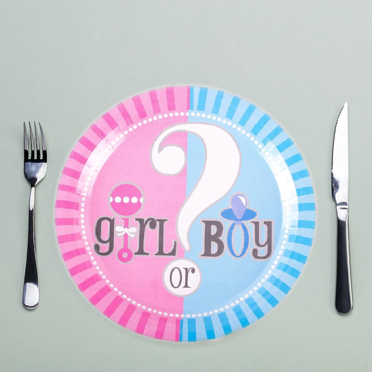 Set 10 Farfurii Gender Reveal, Vivimall, Girl or Boy, din Carton, 22.8 cm, Roz/Albastru - vivimall.ro