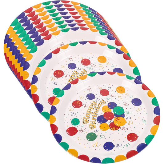 Set 10 Farfurii de Unica Folosinta, Flippy, din Carton, 18 cm, Model Happy Birthday, Multicolor