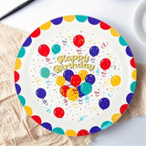 Set 10 Farfurii de Unica Folosinta, Vivimall, din Carton, 18 cm, Model Happy Birthday, Multicolor