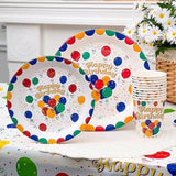 Set 10 Farfurii de Unica Folosinta, Vivimall, din Carton, 18 cm, Model Happy Birthday, Multicolor