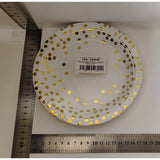 Set 10 Farfurii Unica Folosinta, Flippy, Imprimeu cu Buline, din Carton, Diametru 18 cm, Alb/Auriu