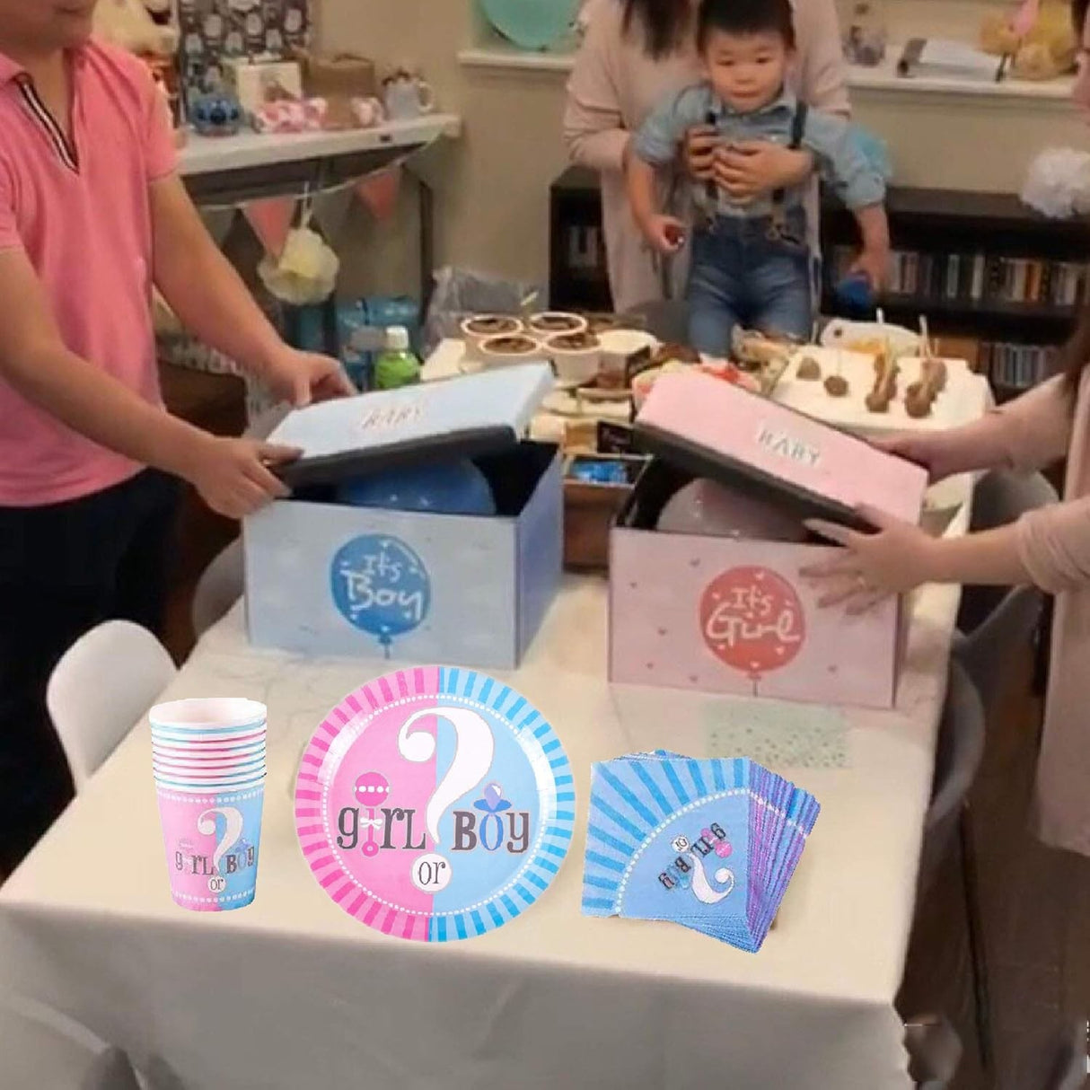 Set 10 Farfurii Gender Reveal, Vivimall, Girl or Boy, din Carton, 18 cm, Roz/Albastru - vivimall.ro