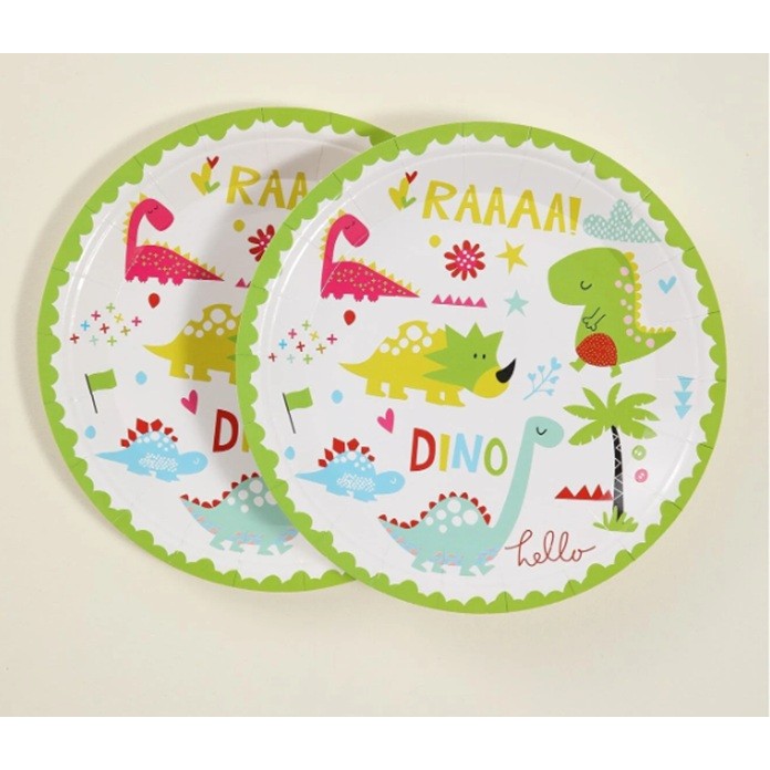 Set 10 Farfurii Petrecere, Flippy, Colectia Dino Park, 23 cm Diametru, din Carton, Multicolor