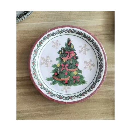 Set 10 Farfurii Unica Folosinta, Flippy, 23 cm, Model Brad de Craciun, Multicolor